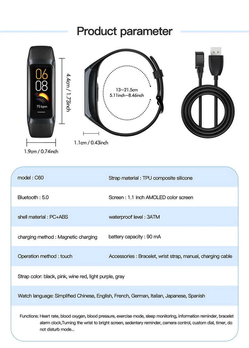 Smart Watch, Impermeável a Água,  Frequência Cardíaca - Modelo LGA 2024 Hiking