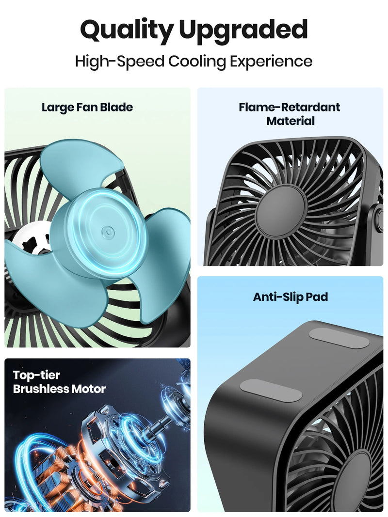 Mini Ventilador Portátil Silencioso, 360 °, USB, 3 velocidades