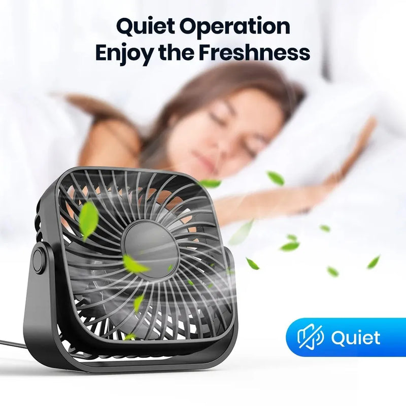 Mini Ventilador Portátil Silencioso, 360 °, USB, 3 velocidades