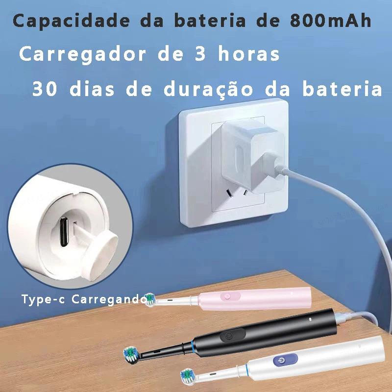 Escova de Dentes Elétrica Rotativa Recarregável