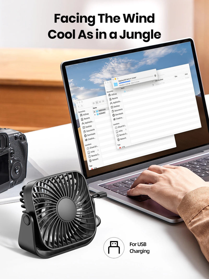 Mini Ventilador Portátil Silencioso, 360 °, USB, 3 velocidades