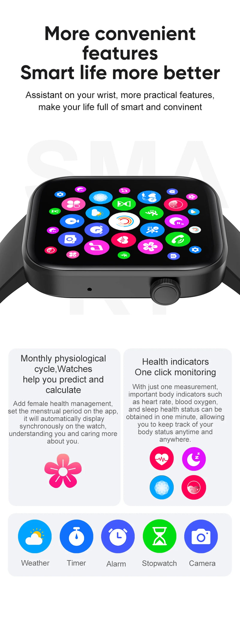 Smartwatch, Monitoramento de Saúde, À Prova D'Água, Notificações Inteligentes, Assistente de Voz - Modelo P71 Hiking