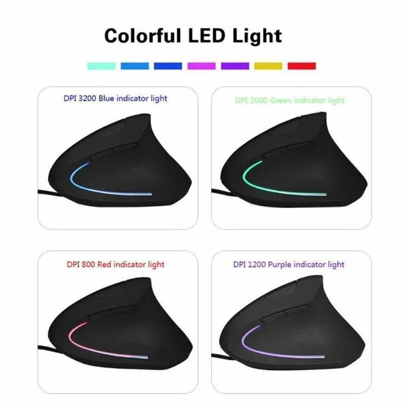 Mouse Ortopédico Ergonômico vertical RGB, 3200DPI