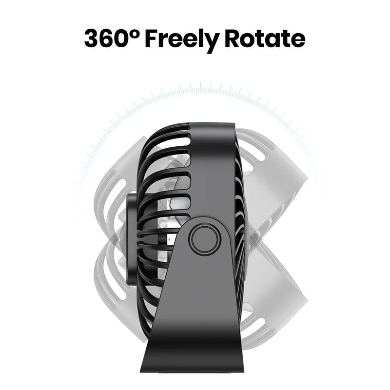 Mini Ventilador Portátil Silencioso, 360 °, USB, 3 velocidades