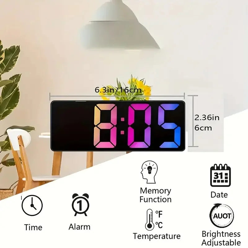 Relógio/ Despertador de Mesa eletrônico com Display de Temperatura Brilho Ajustável 12/24 horas