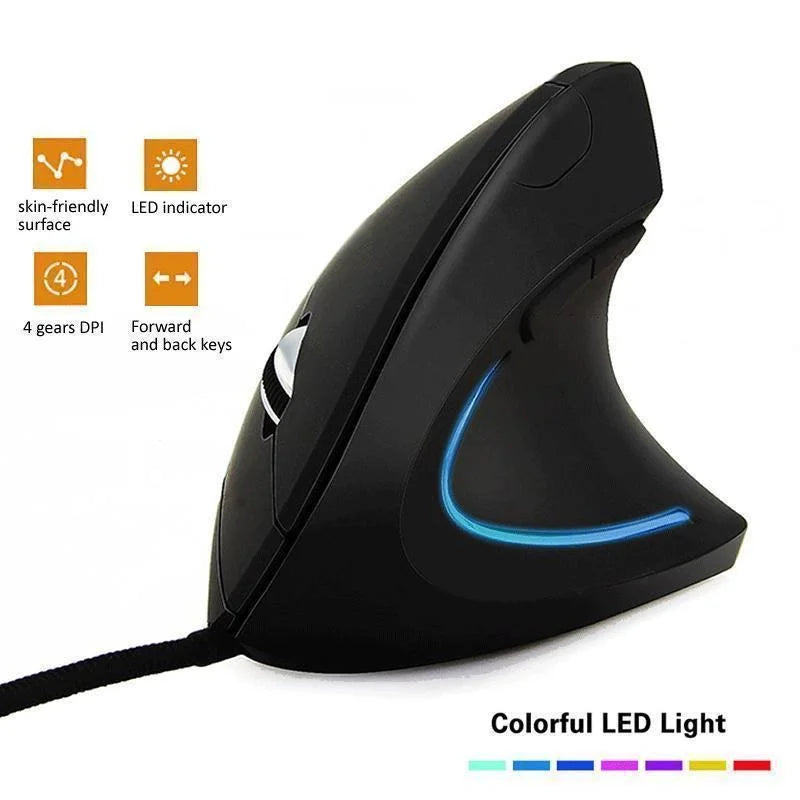 Mouse Ortopédico Ergonômico vertical RGB, 3200DPI